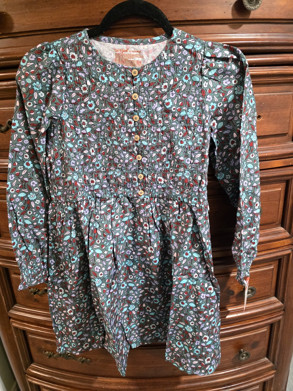 Cat & Jack Green Floral Smocked Long-Sleeve Dress